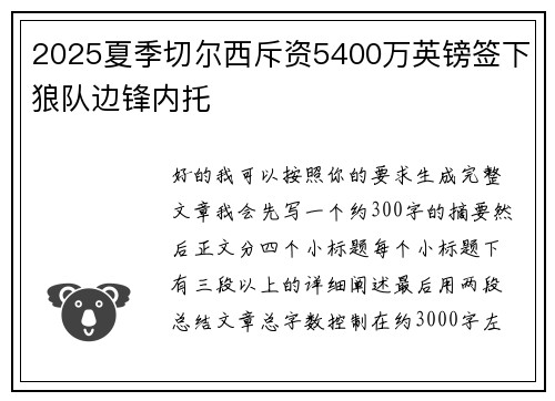 2025夏季切尔西斥资5400万英镑签下狼队边锋内托